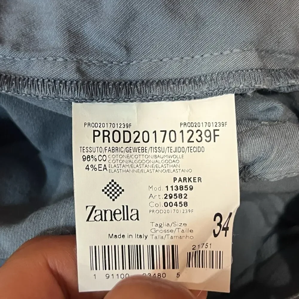 Zanella Parker Dress Pants Men 34x29 Chino Trouser Italy Cotton Elastane